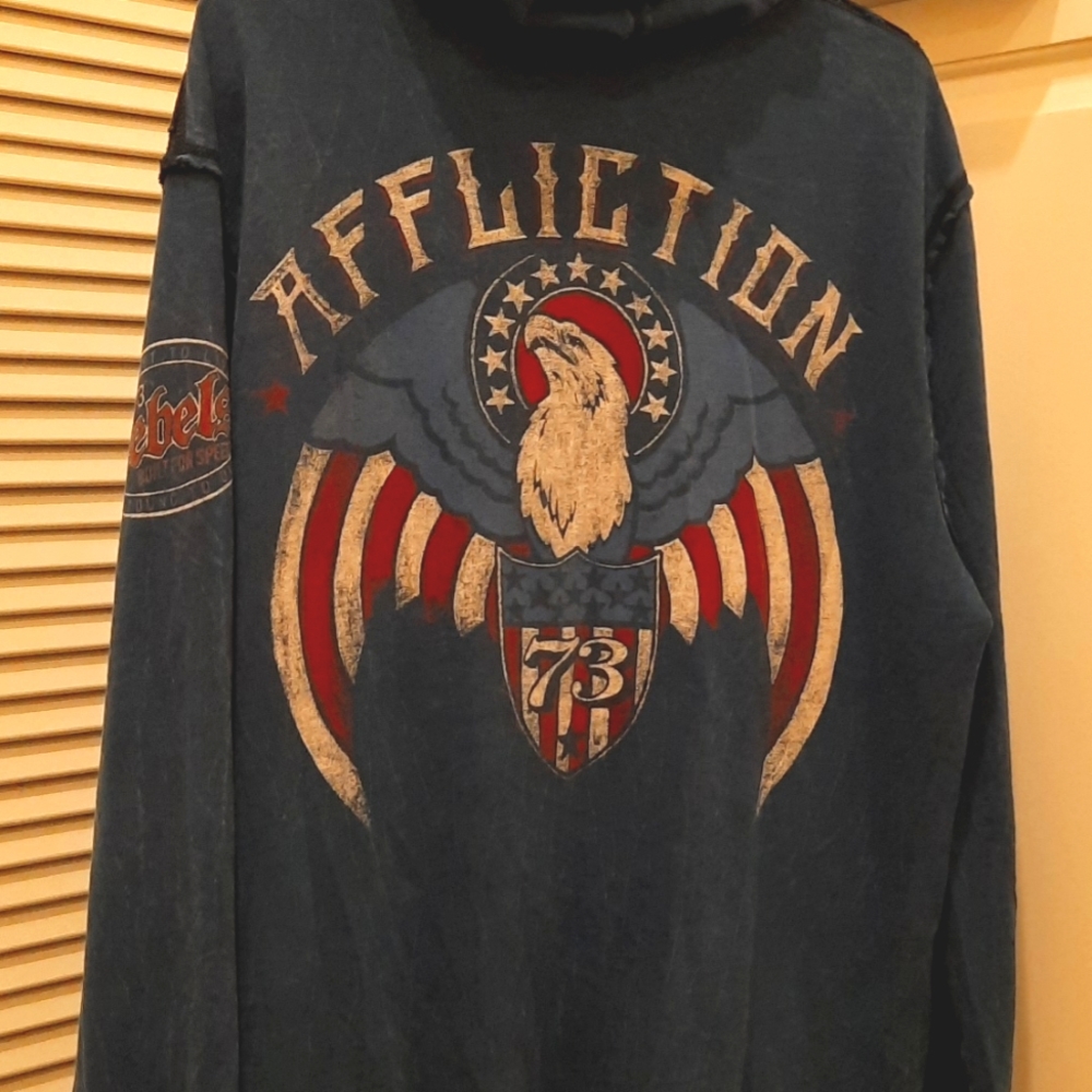 Affliction American Customs reversible hoodie blue and black